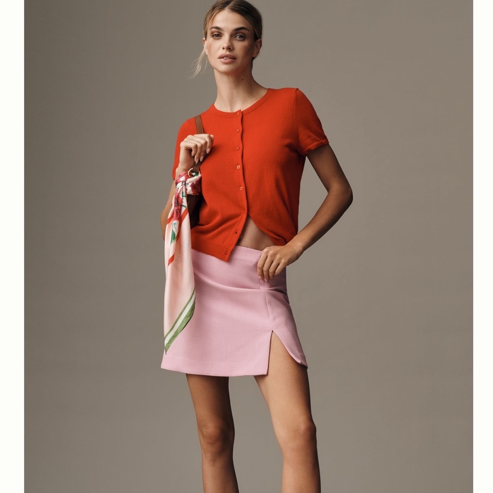 NWT Anthropologie Maeve Tailored Pink Mini Skirt Size 16